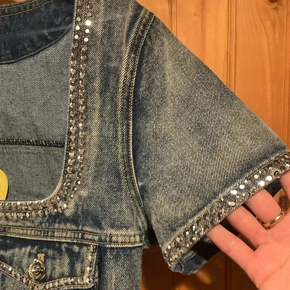New FREE PEOPLE x COLIN LOCASCIO Stassi denim rhinestone top